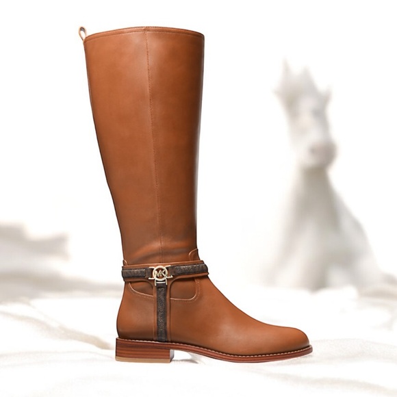 Michal Kors Elegant Brown Leather Riding Boots - Picture 1 of 7